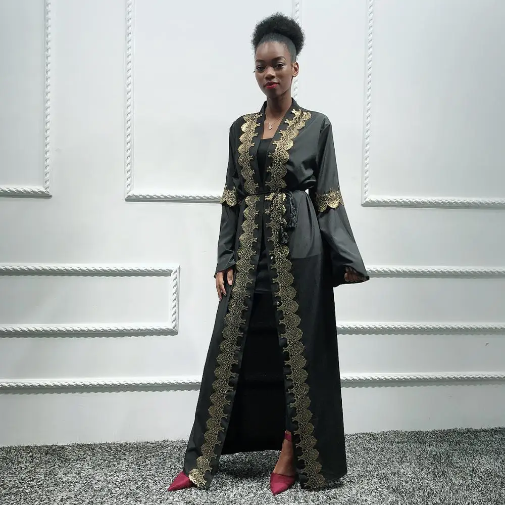 

2019 new arrival women long sleeve sfte crepe open abaya fashion muslim long dress dubai, Flower print