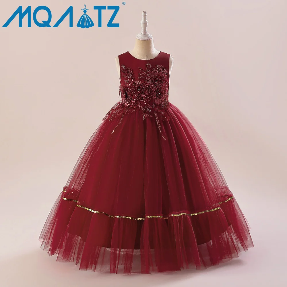 

MQATZ Girls Princess Girl Dress Pageant Evening Party Long Dress Elegant Frock Girls Kids Wedding Gown LP-501