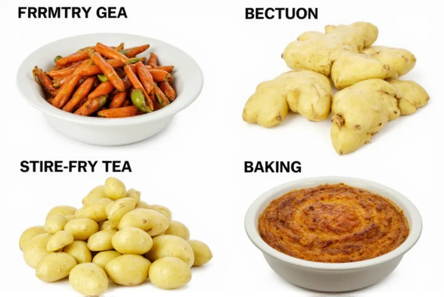 Comparison of peeled versus unpeeled ginger in various culinary applications including stir-fry, tea, and baking