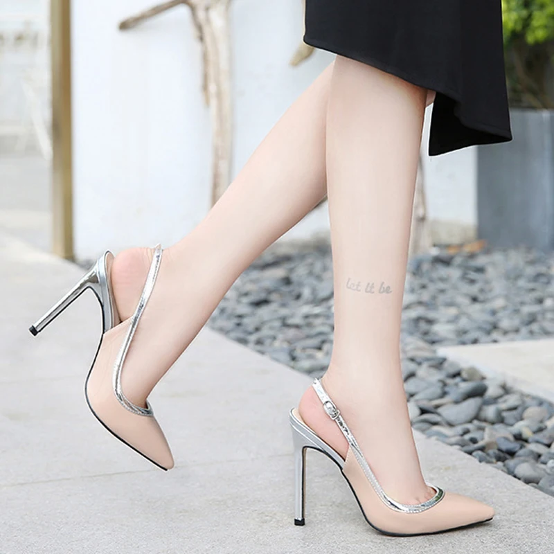 

plus size luxury women's shoes new arrival 2021 11 cm high heel pump evening party dress ladies sexy elegant shoes, Black,beige