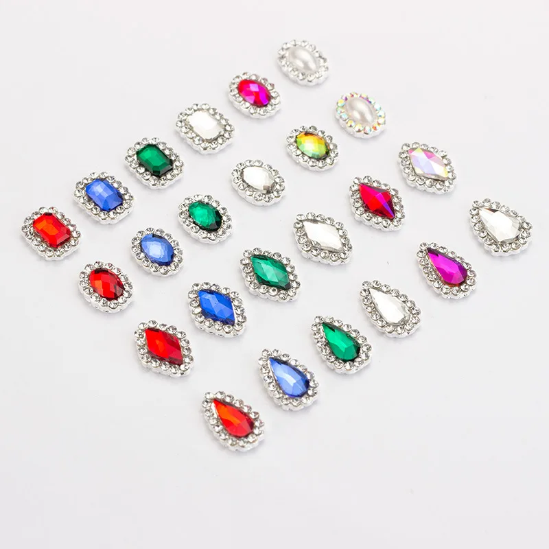 

Fatory Wholesale 3D Glass Fancy Stone Irregular Shape Nail Full Rhinestone Alloy Nail Art Charms with Setting for DIY Nail Art, As picture show