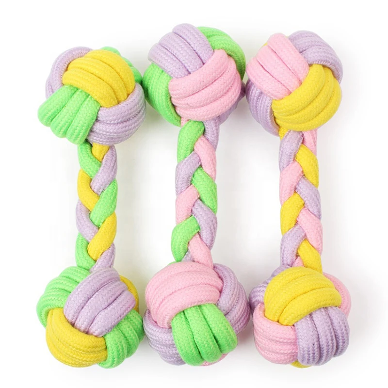 

Cotton Rope Chew Dumbbell Teeth Cleaning Bite Resistant Pet Dog Toy, As pictures