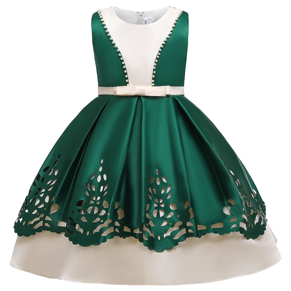 New Fashion Design Party Kids Outfit Children Clothes Flower Girl Birthday Wedding Party Satin Dress   L5175
