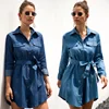 Casual Tie-Wrap Long Sleeve Shirt Denim Dress