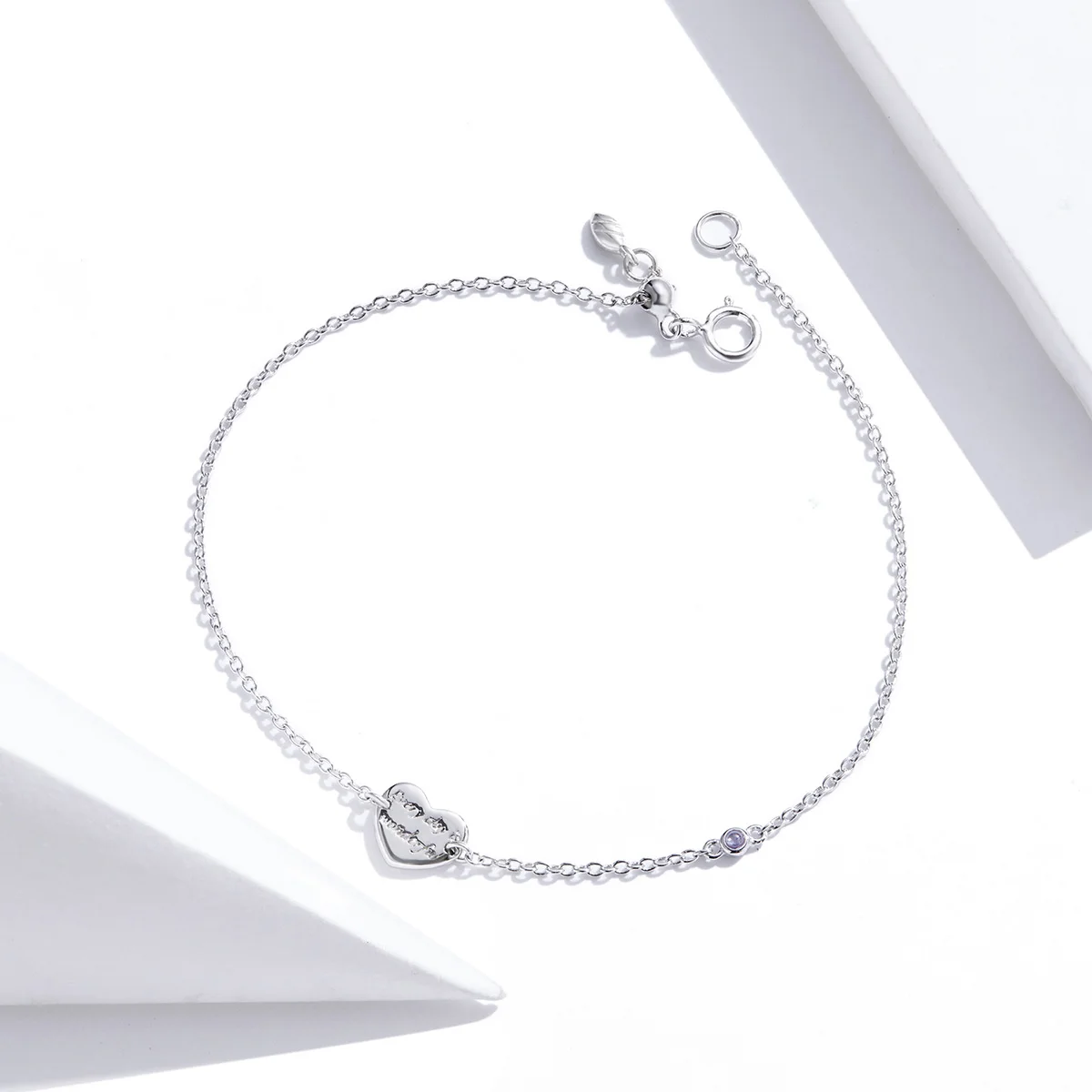 

Latest Design Fashion Jewelry Ladies 925 Silver Heart Charm Link Chain Bracelet
