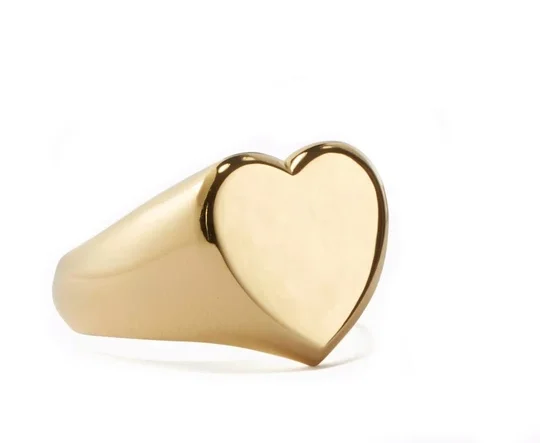

Love Heart Custom Engraved Signet Gold Rings Heart Shaped Signet Ring, Gold color