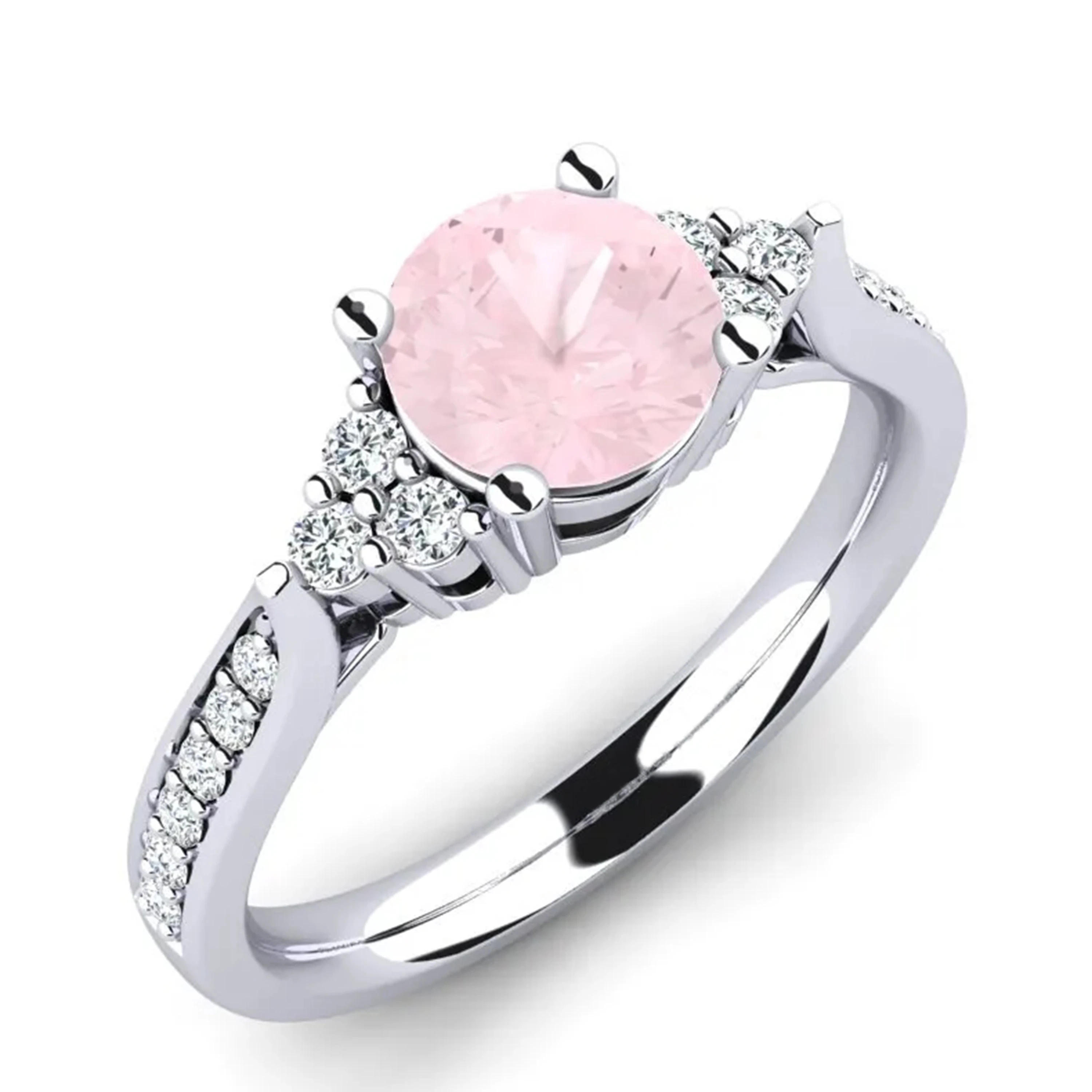 

14k Rhodium Plated Wholesale Ring Classical Pink Rose Quartz Gemstone Wedding Ring 925 Silver Birthstone Jewelry