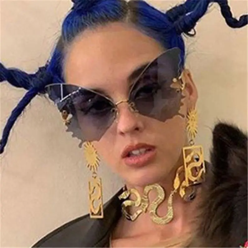 

Jhsport Rimless Gradient Trendy Glasses Butterfly Women Oversized Shades Sunglasses, 7 colors