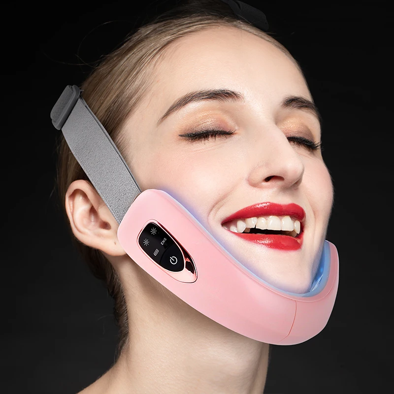 

Portable Red Blue Light Therapy Electric Vibration Face Massage Facial Slimming Artifact Firming Skin V Face Lifting Device, Pink