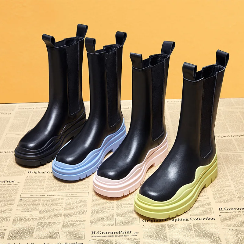 

New arrivals genuine leather heel boots woman shoe snow thick soled hiking CHELSEA women's white hunting waterproof rain boots