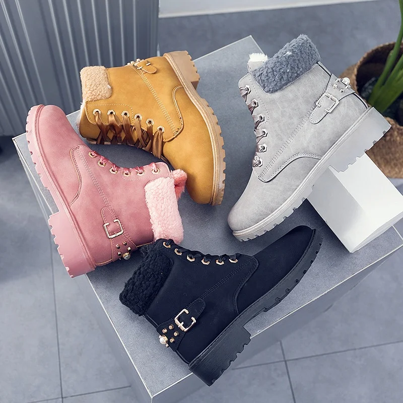 

Warm Colorful Lady Ankle Boots Ankle Shoes, Black,grey,camel,pink