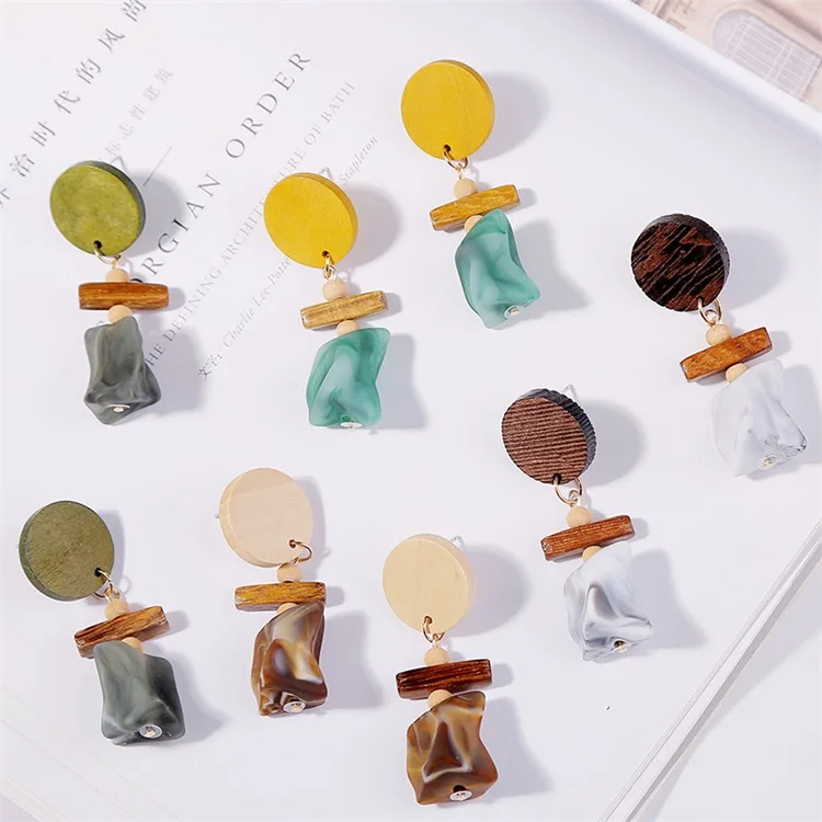 

Wood Acrylic Drop Dangle Earrings Women Girls Korean Fashion Resin Ear Rings Fashion Colorful Stud Earring, As show