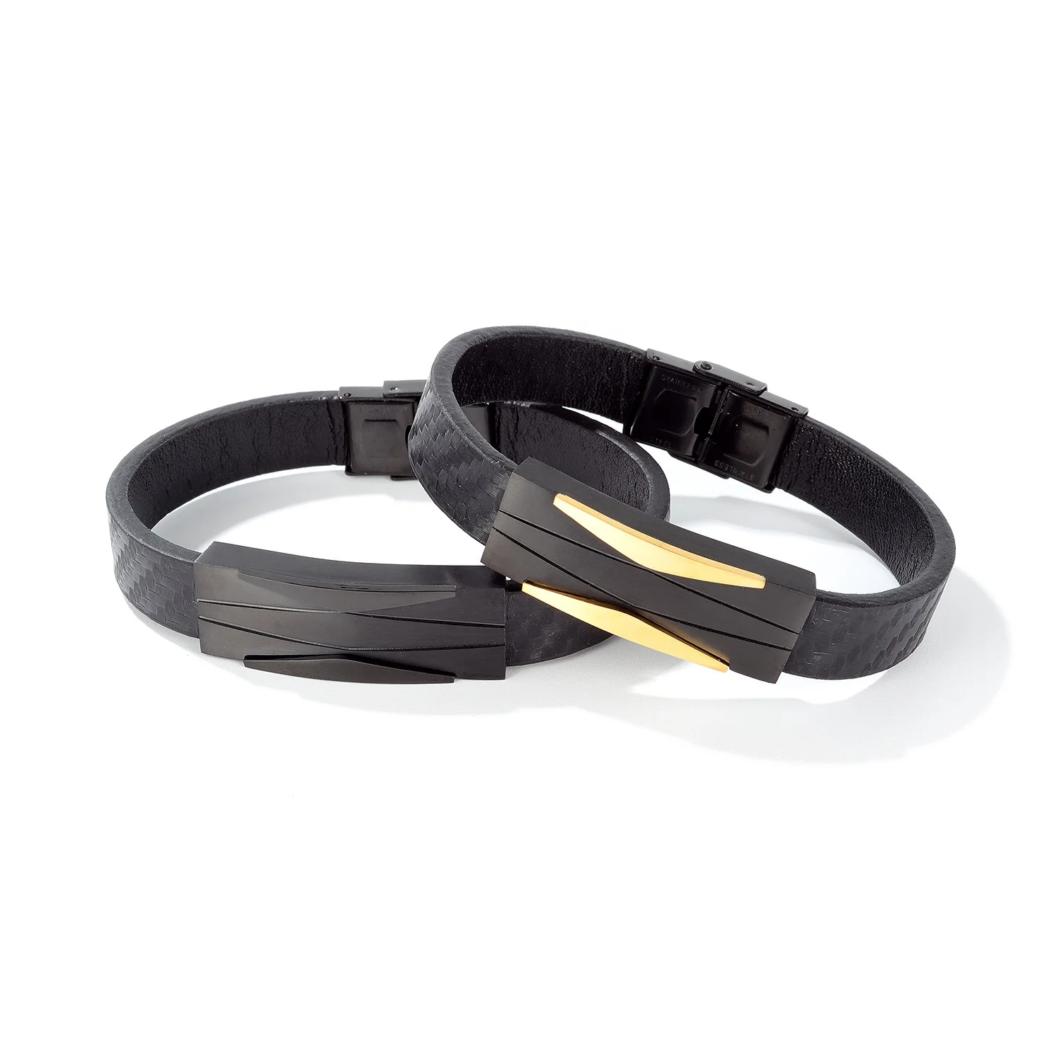 

High Quality Fashion Jewelry Leather Bracelet 316L Stainless Steel 2022 Bracelet, Black,golde