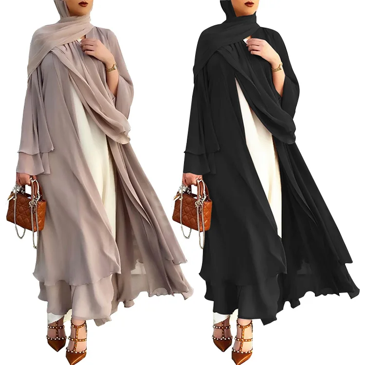 

2021 Islamic Muslim cardigan Luxury Long Sleeves Islamic butterfly kimono Muslim Ramadan Abaya muslim dress crinkle open Abaya, Picture