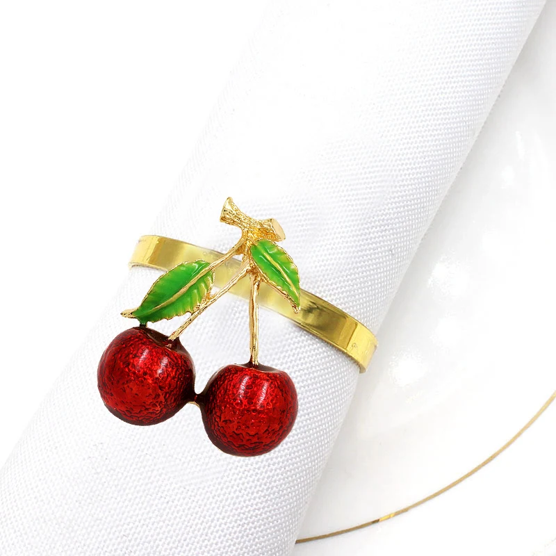 

Red Cherry Napkin Ring Fruit Meal Buckle Hotel Model Room Napkin Ring Party Supplies HWE70