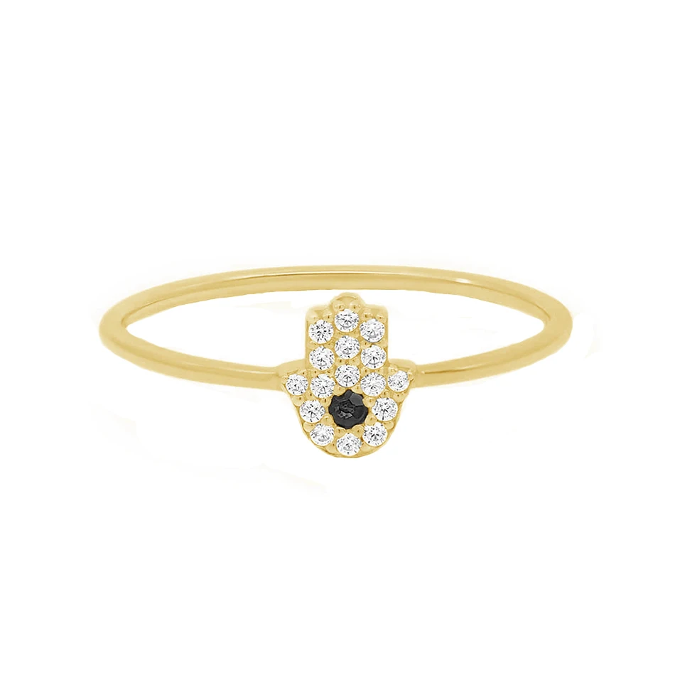 

wholesale gold jewelry design 925 Sterling silver 18K gold plated cubic zircon hamsa hand ring for women