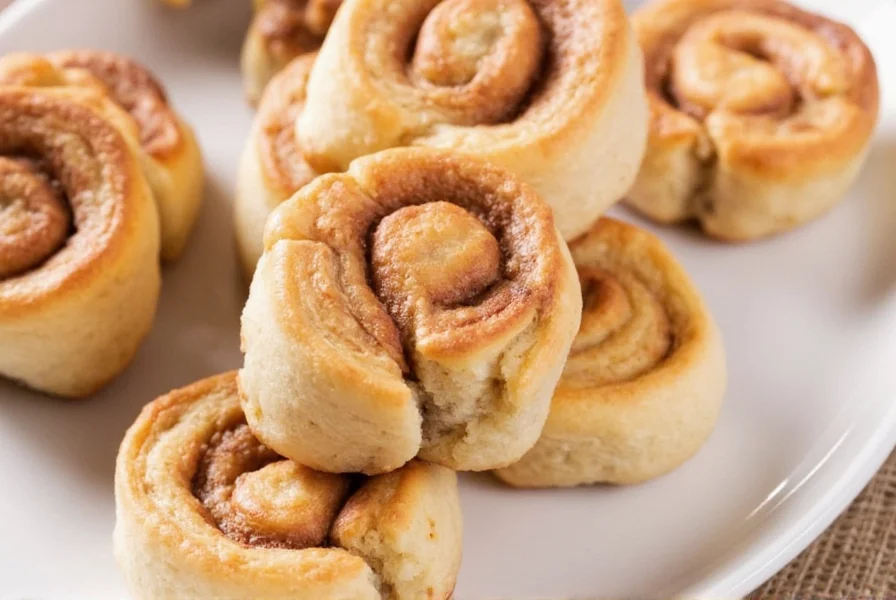 Perfectly baked mini cinnamon rolls with cream cheese icing drizzled on golden brown pastries