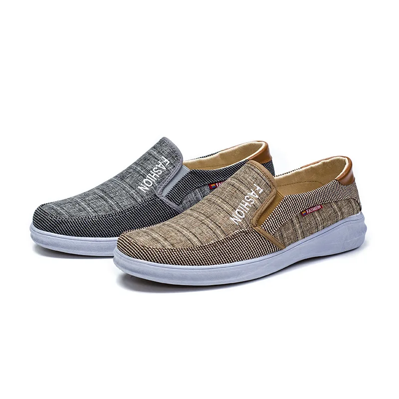 

New Fashion Canvas Loafer Shoes Men Casual, Grey, brown