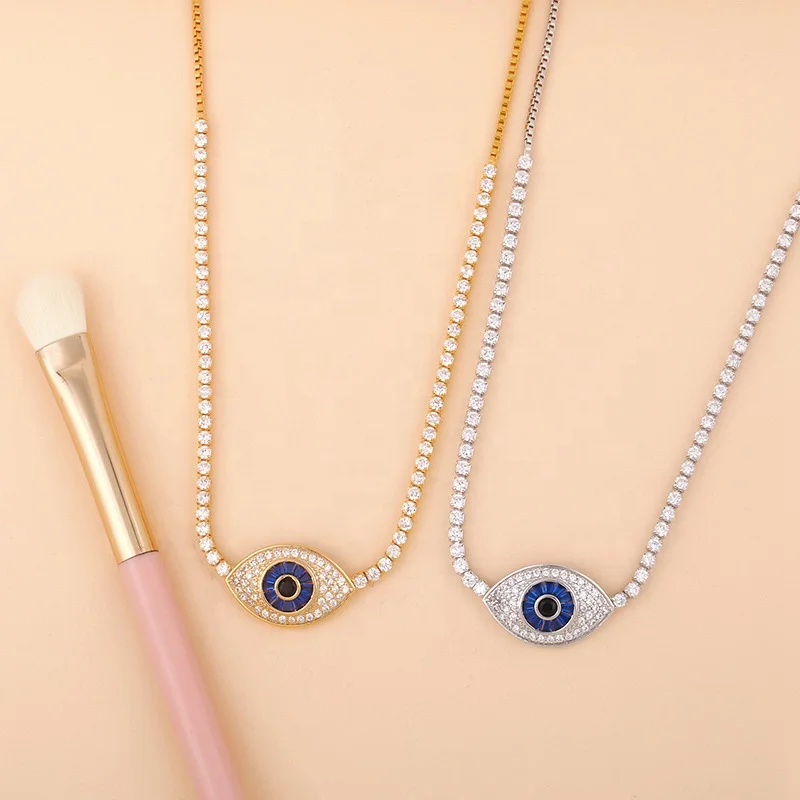 

Fashion New ins net red plated 18k gold zircon blue evil eye pendant necklace women