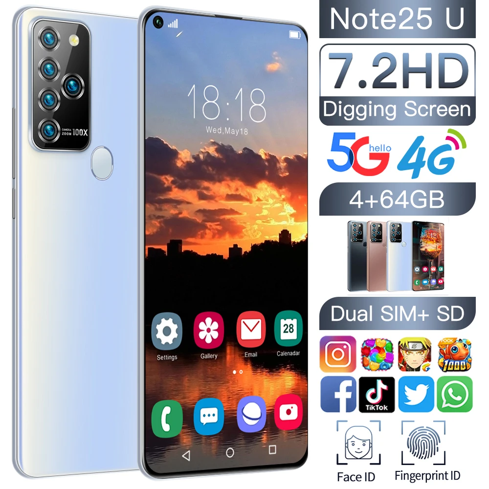 

Dual card dual standby mobile phone face recognition fillet design HD large screen 7.2inch Android 10.0 Smartphone Complimentary