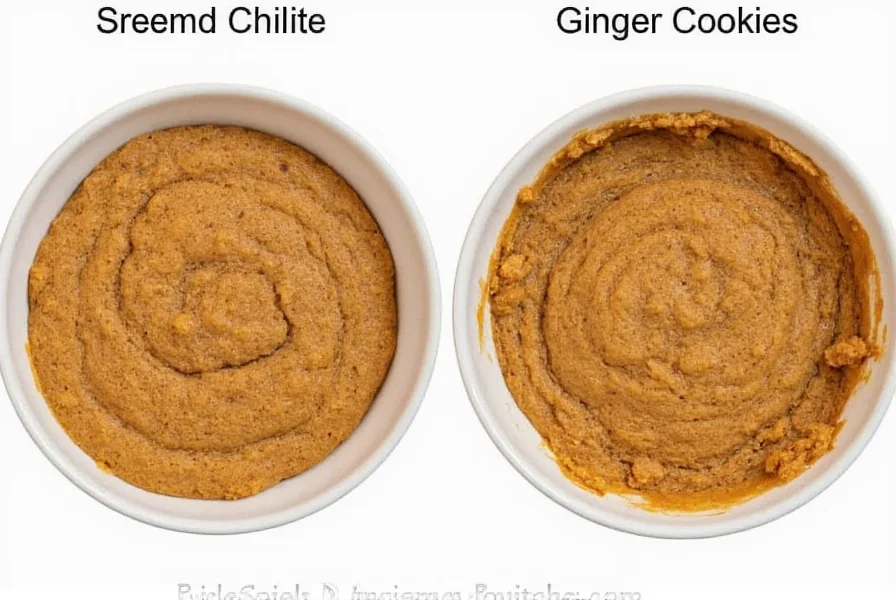 Side-by-side comparison of properly chilled versus unchilled ginger cookie dough showing spread differences