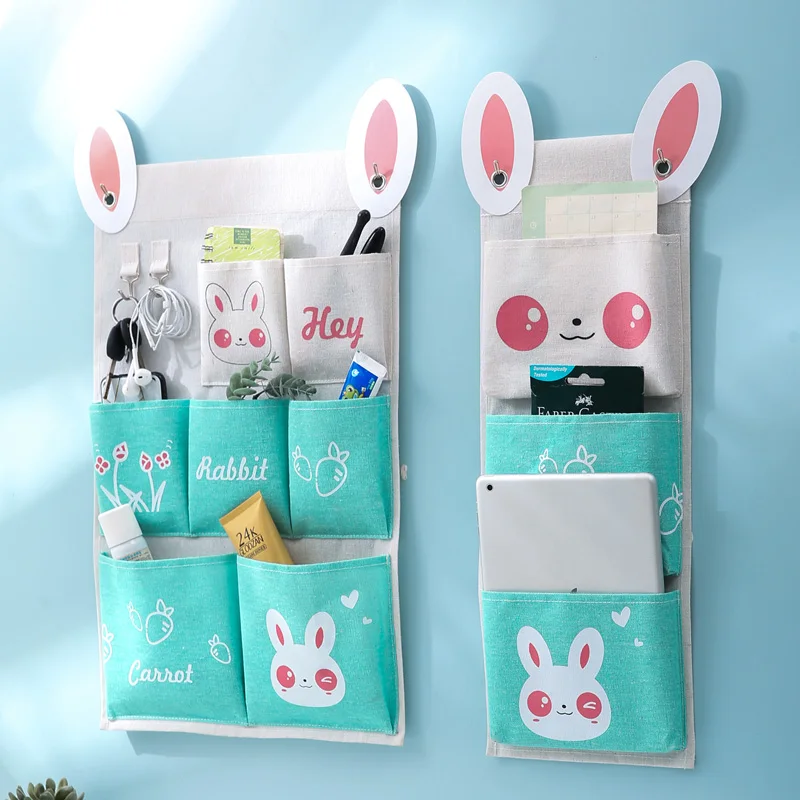 

New Cute Animal Print Wall decor multilayer Polyester Cotton closet grocery gift pouch pocket hanging bag storage organizer, Bunny,pig,cat,panda mail organizer wall mount