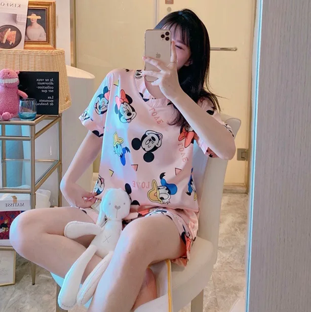 

Women Cartoon Mouse Pajama Sleepwear Cute Plus Size 2 Pc Sets Pajamas, Picture shows
