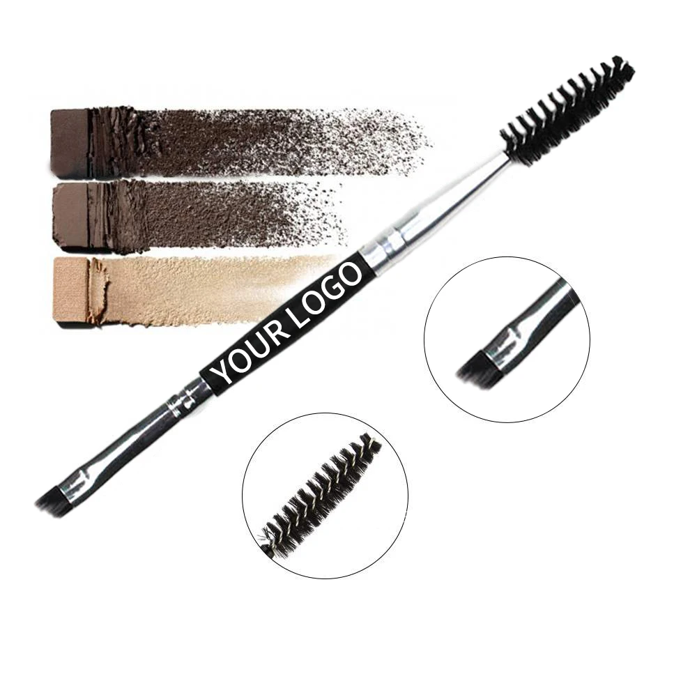 

Private Label Double Head Eyebrow Brush Wood Handle Angled Eye Brow Brush and Spoolie Brush Made Your Own Logo, Black