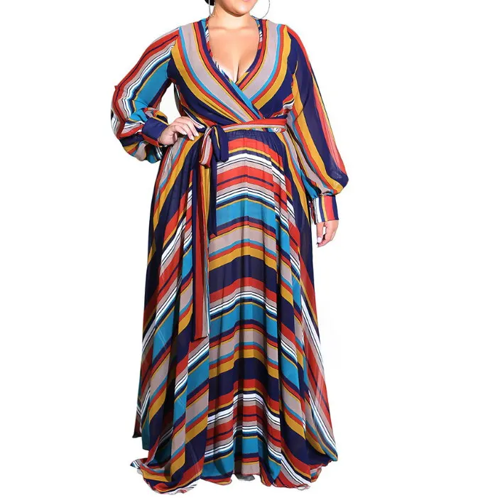 

High Performance women Fashion Autumn Print Plus Size Sexy Bohemian V Collar Loose Maxi Dresses, As pictures