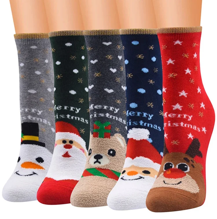 

Merry christmas fancy crew girls women men socks wholesale custom logo design winter christmas stocking socks