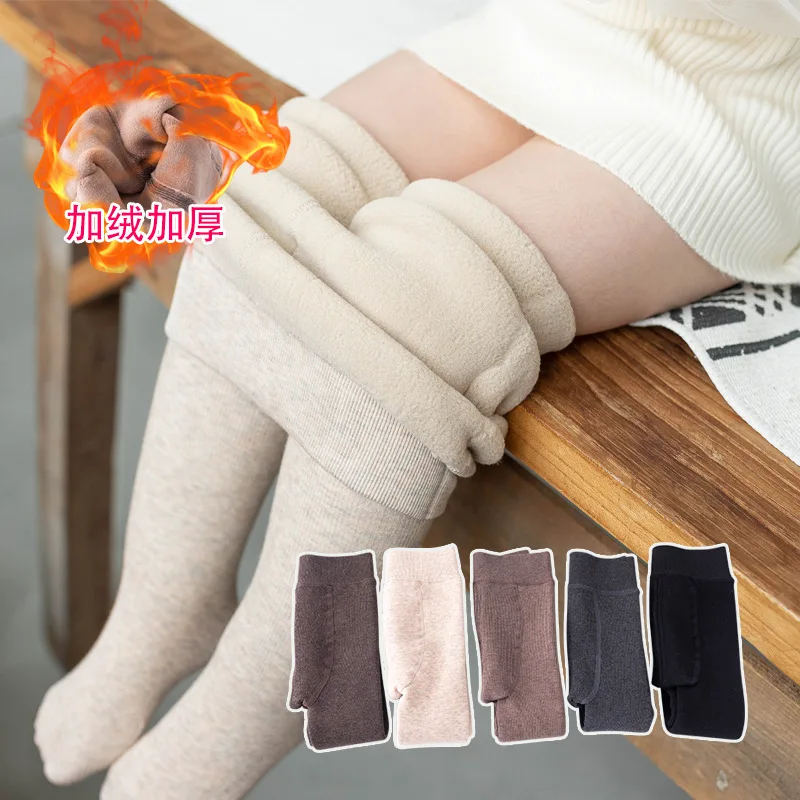 

Winter Thick Fleece Thermal Cashmere Child Pantyhose Cozy Fashion Solid Slim High Waist Fuzzy Warm Baby Pantyhose Tights, Picture show