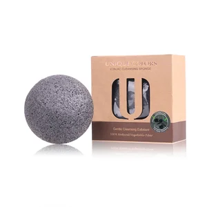 private label 100% natural bamboo charcoal konjac facial sponge for wholesale 2
