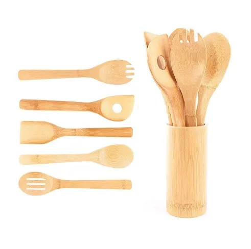 

Eco friendly Organic Bamboo Elevated Cooking Utensils Set Serving bamboo kitchen Utensils cookware set, Natural