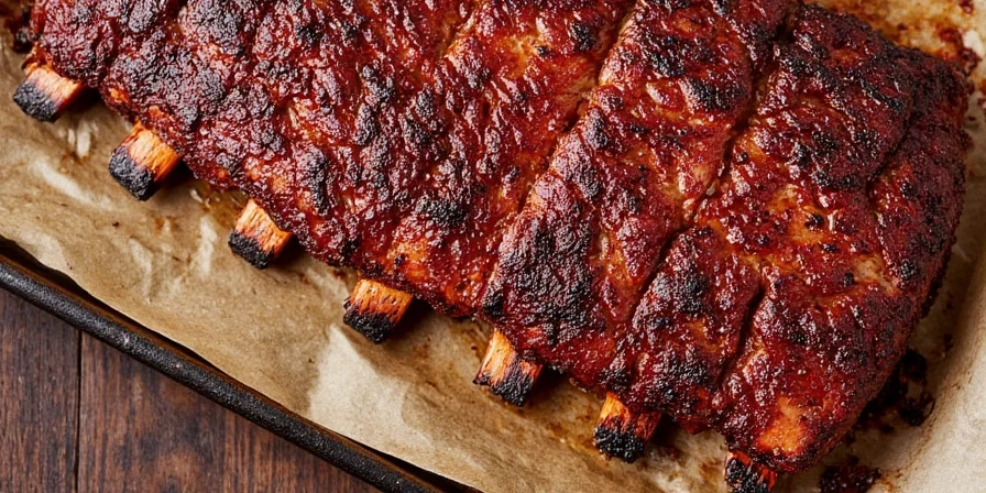 Close-up of seasoned ribs inside a smoker