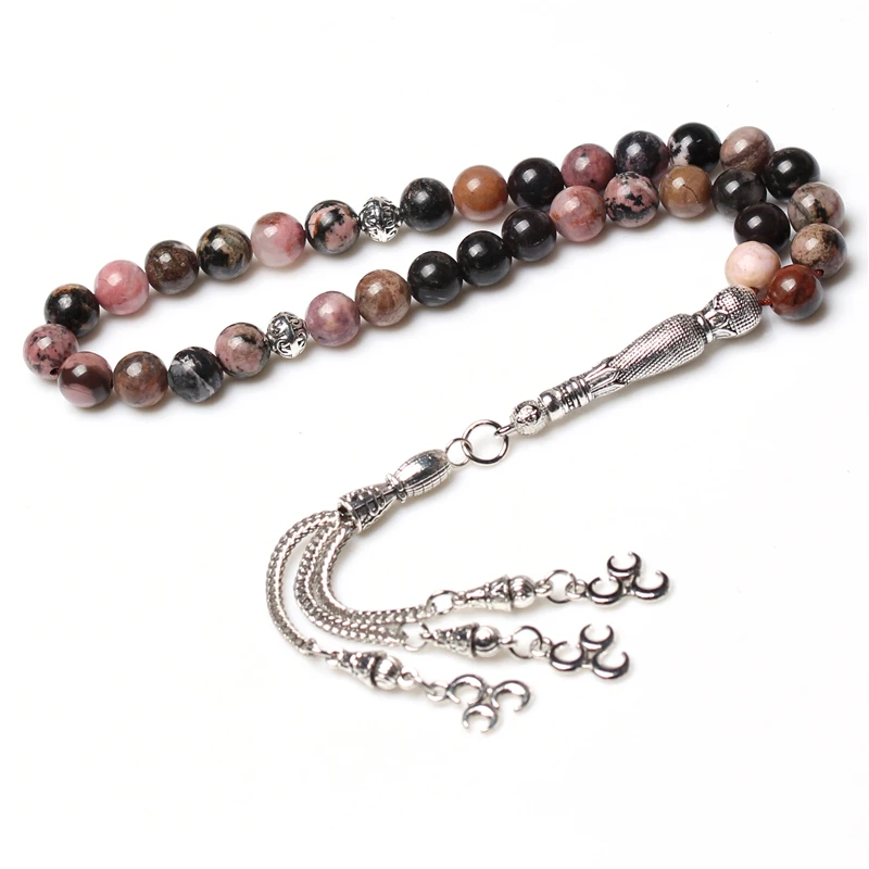 

Natural black lines rhodochrosite stone tespih muslim tasbih prayer beads