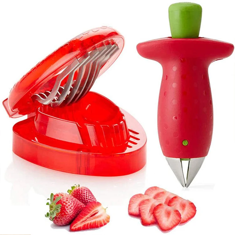 

Strawberry Fruit Slicer Set Berry Stem Leaves Huller Gem Remover Removal Fruit Peeling Tool Kitchen Accessories