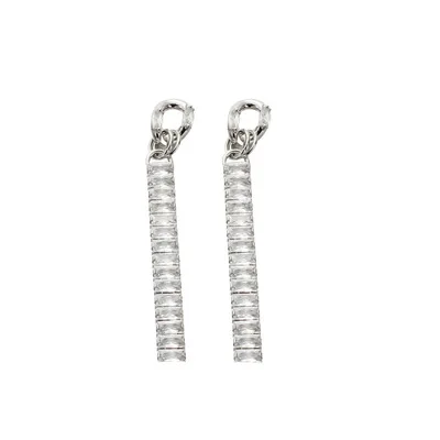 

New Design Rectangle Crystal Diamond Dangle Earrings Silver Color CZ Zircon Dangle Drop Earring For Women