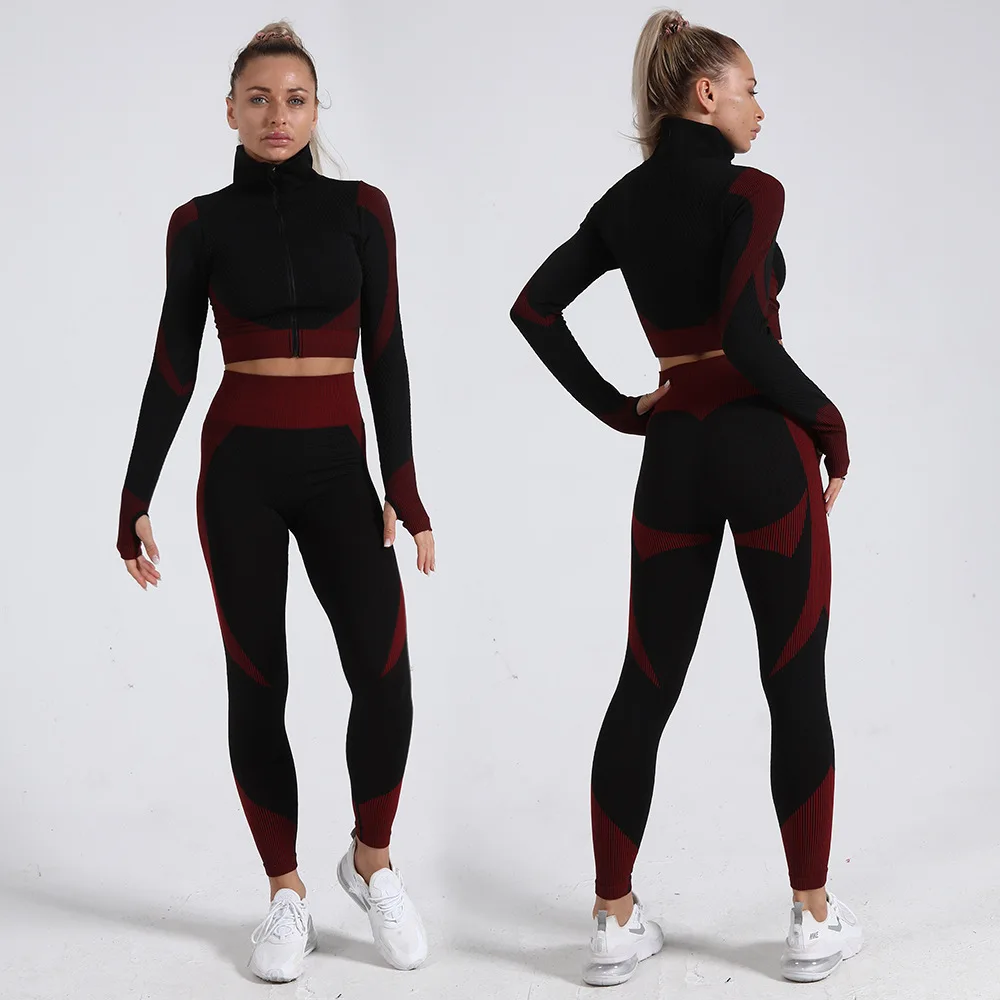 

Women Seamless Suit Yoga Workout Recyclable Gym Clothing Sport Leggings Top Outfits Sets, Picture shows