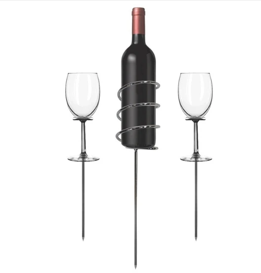 

Pack of 3 Wine Glass and Bottle wine glass Holder rack Garden Party Lawn Stakes - Silver