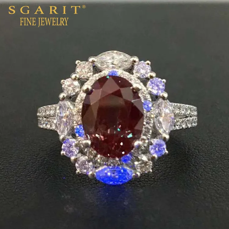 

SGARIT GIA CERTIFICATED precious rare gem ring jewelry PT900 real gold 2.12ct natural gemstone Chrysoberyl Alexandrite ring, Green to red-purplish