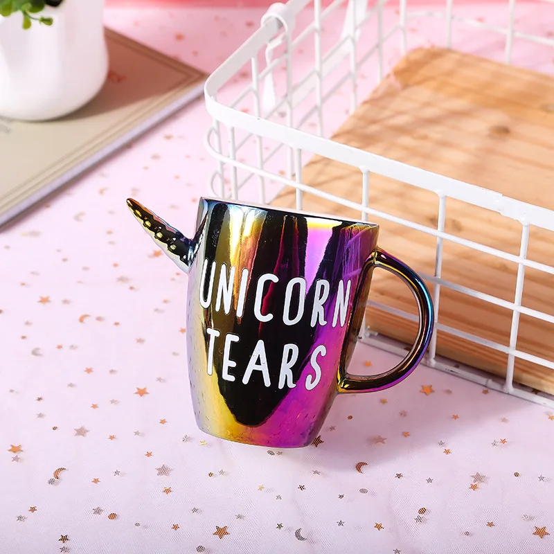 

Seaygift New Design fashion popular rainbow iridescent ceramic unicorn cup travel tumbler coffee mug