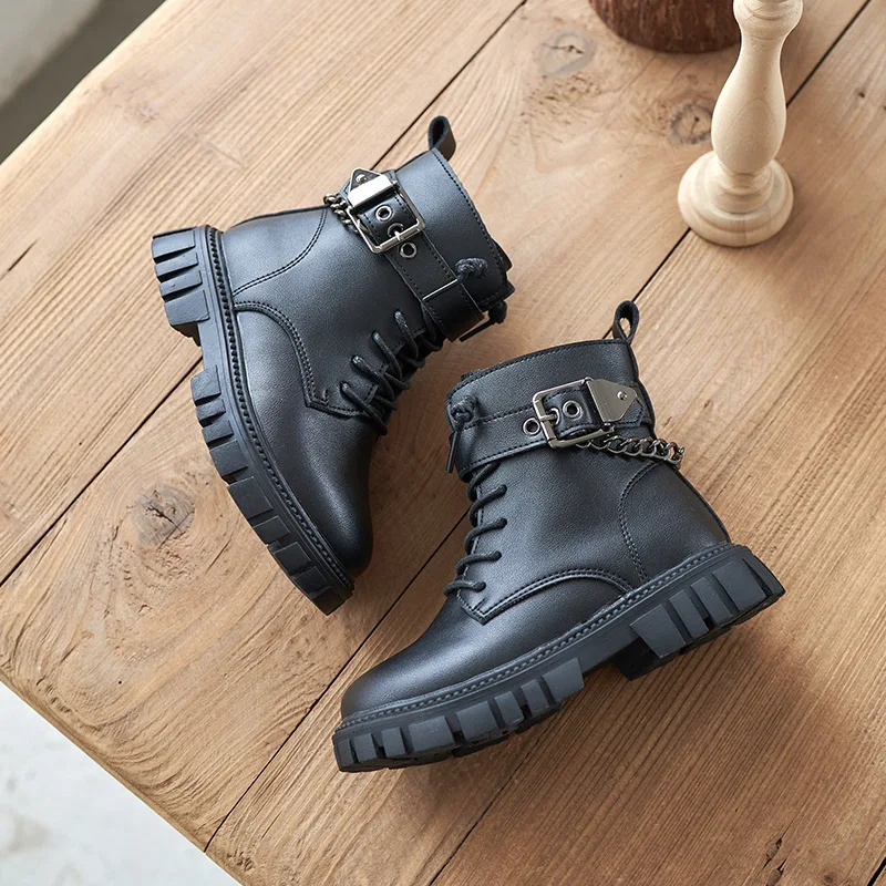 

Fashion Trendy Designer Winter Fall Ankle Platform Leather Child Big Boys Combat Black Girl Kids Martin Boots For Children