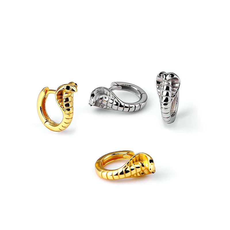 

Fashion Dainty Jewelry Cobra Shaped 925 Sterling Silver Gold Plated Snake Shaped Hoop Earrings for Women