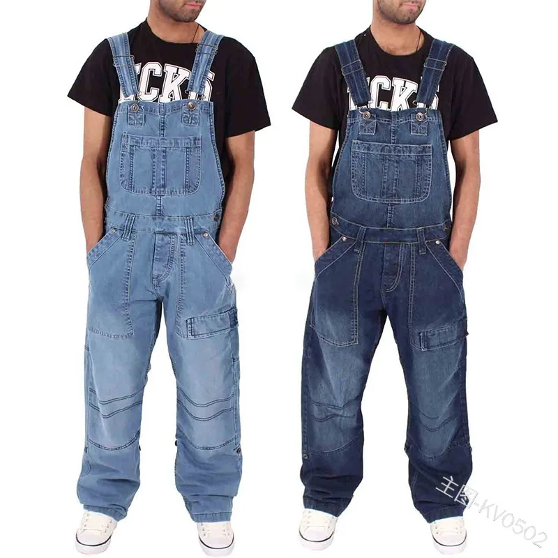 

nnz010 new men's all-match overalls denim overalls fashion simple multi-pocket loose jeans
