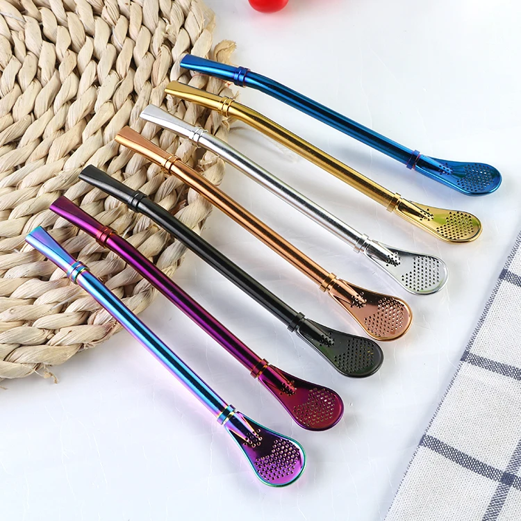 

Creative Stainless Steel Metal Straw Spoon Reusable Colorful Water Filter Straw Spoon, Customized color