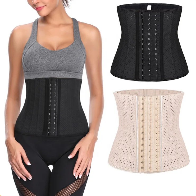 

Wholesale Womens Adjustable Breathable 25CM height 25 steel bones Women Latex Waist Trainer Cincher Trimmer, Black, skin