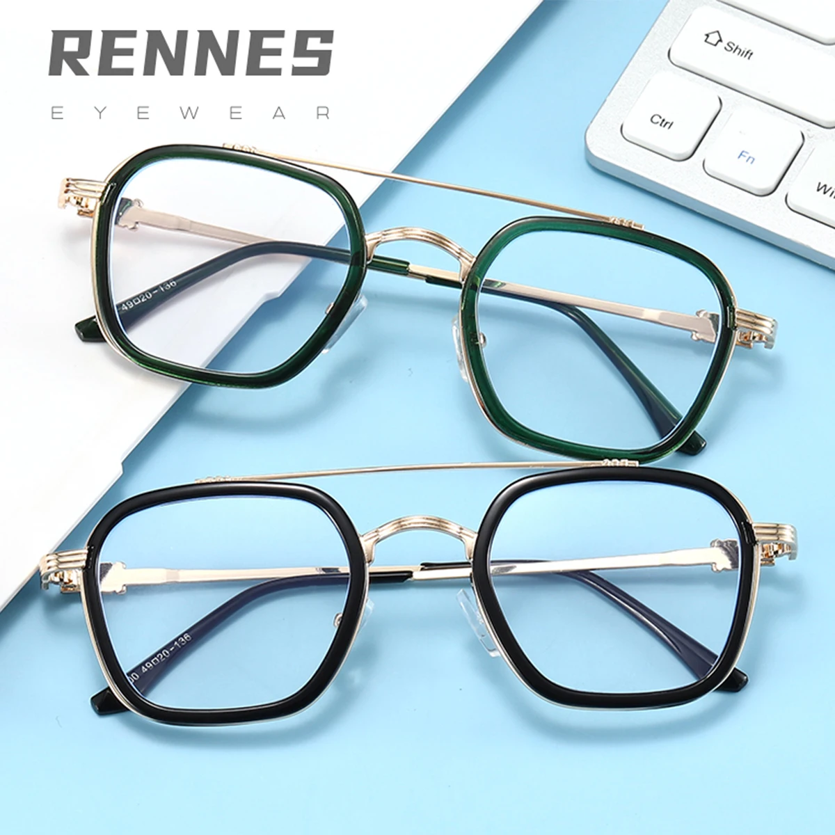 

RENNES 2021 New transparent double-beam plain glasses men's fashionable retro large frame anti-Blue-ray glasses with myopia