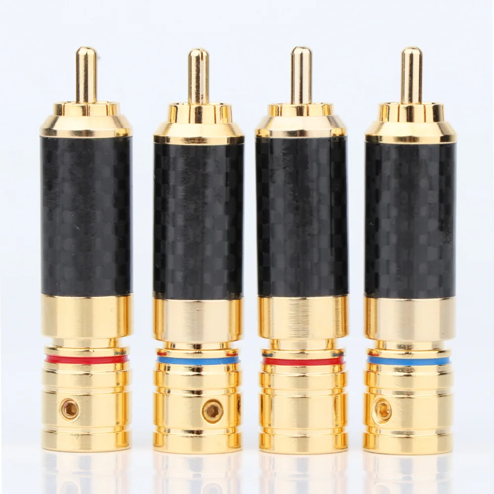 

Luxury Copper RCA Connector Gold Plated RCA Male Plug Screw Type Soldering Wire Connector Speaker Plug