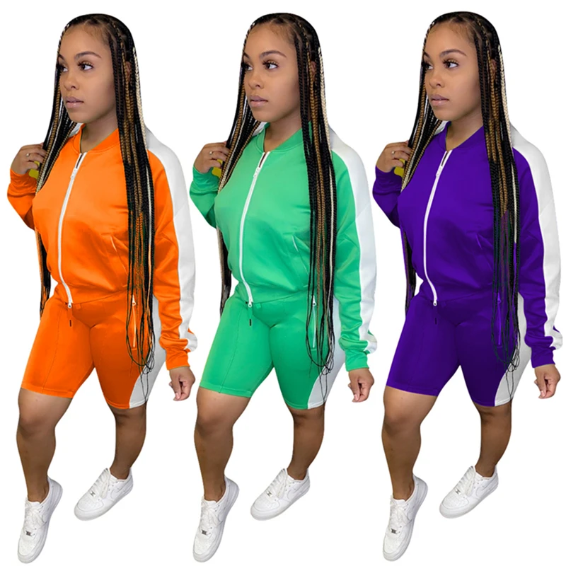 

Zipper Front Two Piece Jogger Shorts Tracksuit Women