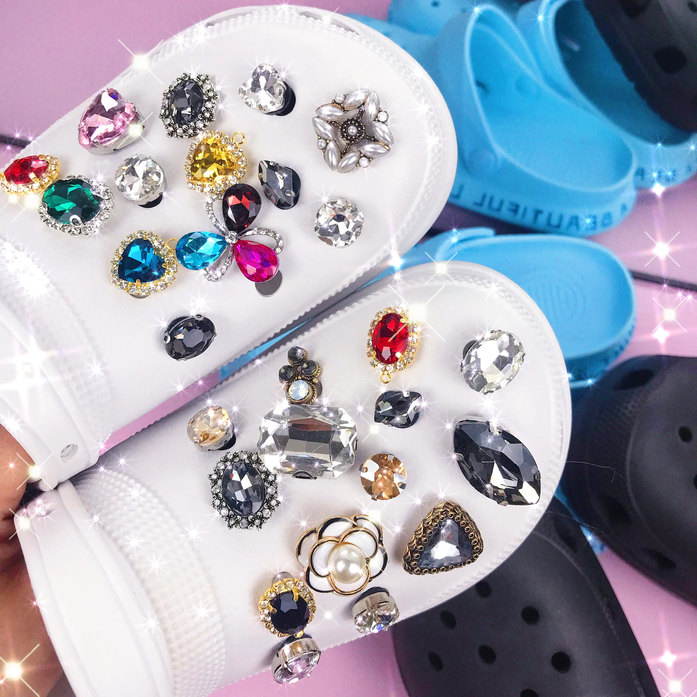 

28pcs bling crystal rhinestones shoes decoration For garden shoes clog charm